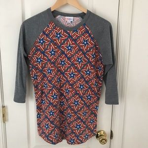 Lularoe Randy Gray Sleeves Stars and Stripes Small